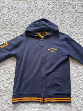 Polo by Ralph Lauren Polo Sport Navy Hoodie Jacket Zip Up with Yellow Accents